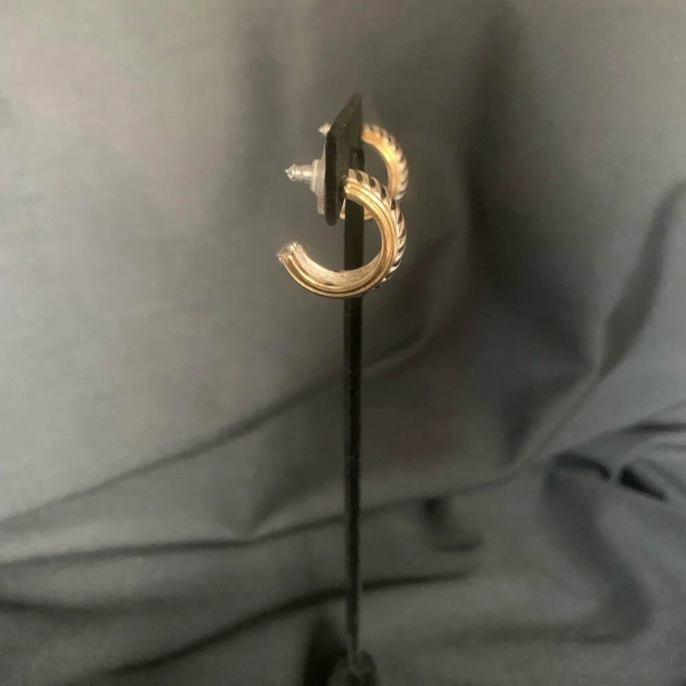 Vintage, pierced, silver & gold hoops, good condition.
